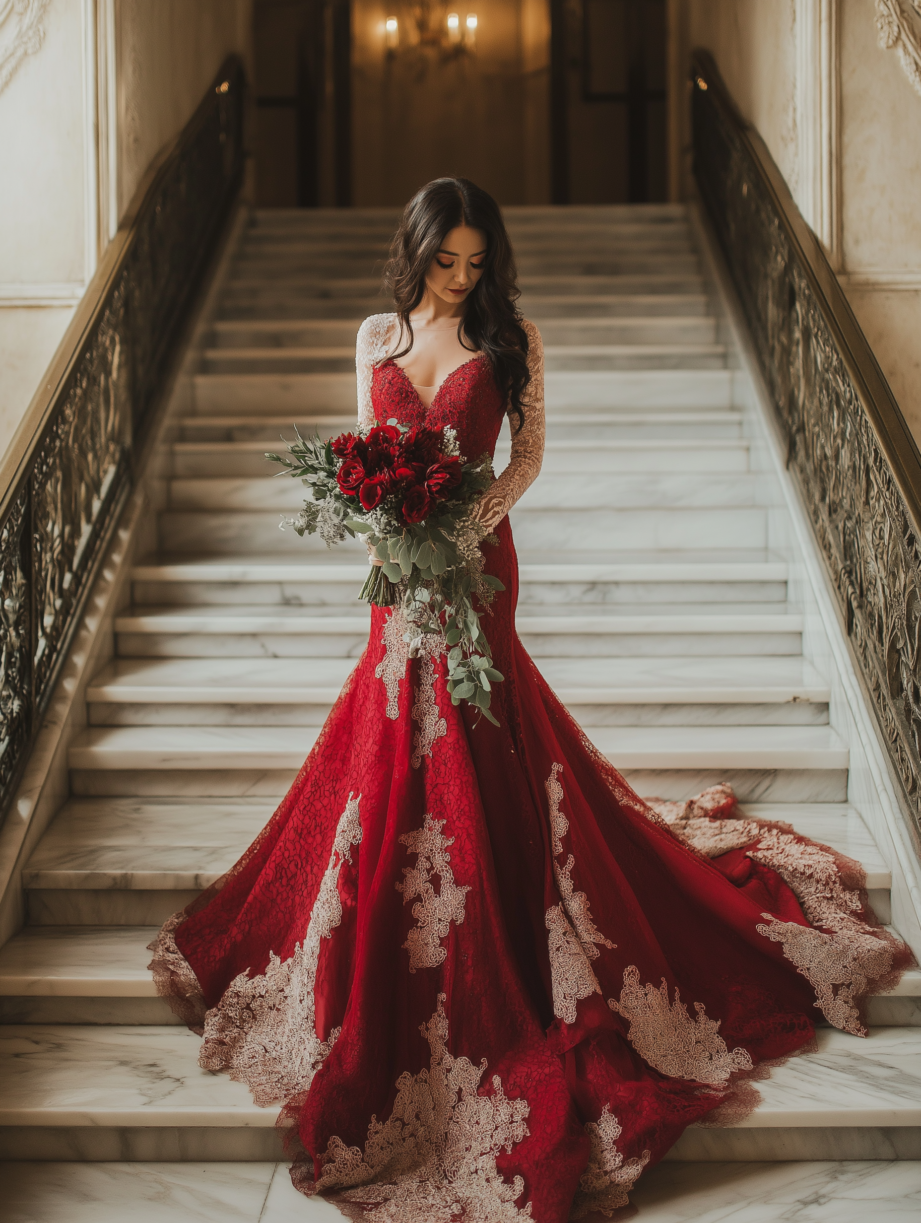 Preciosos vestidos y trajes de novia rojos con escotes espectaculares |  Moda, diseño y tendencias, image size:1856x2464