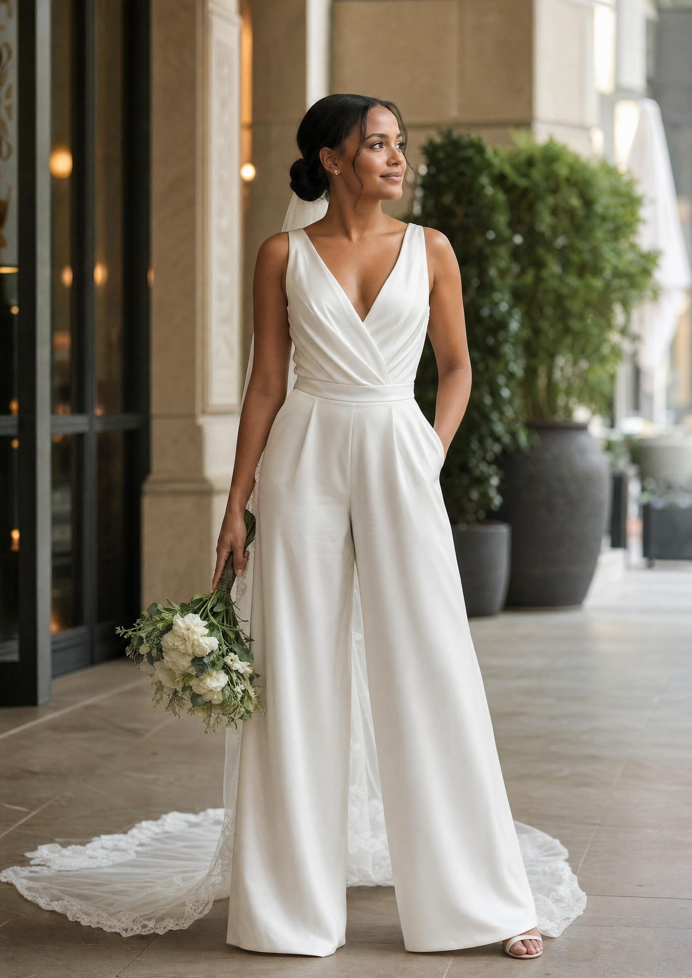 long jumpsuit dress Alexander by Daymor 1063 Long Ruched Formal Jumpsuit