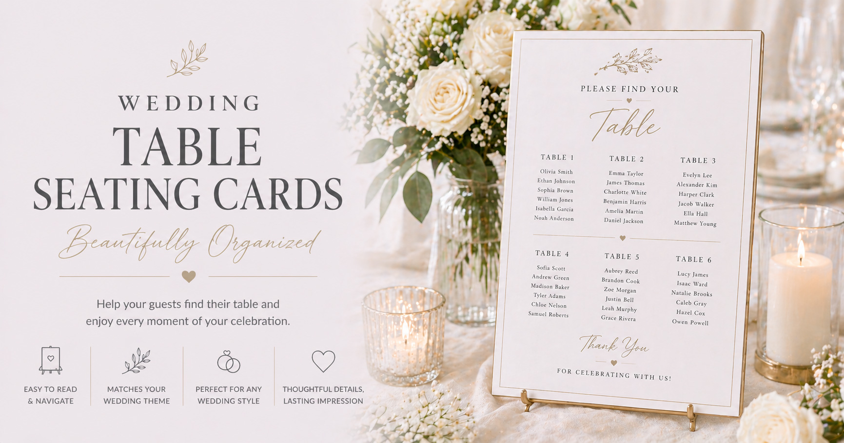 Table Seating Cards — One Card Per Table, Auto-Generated | planning.wedding
