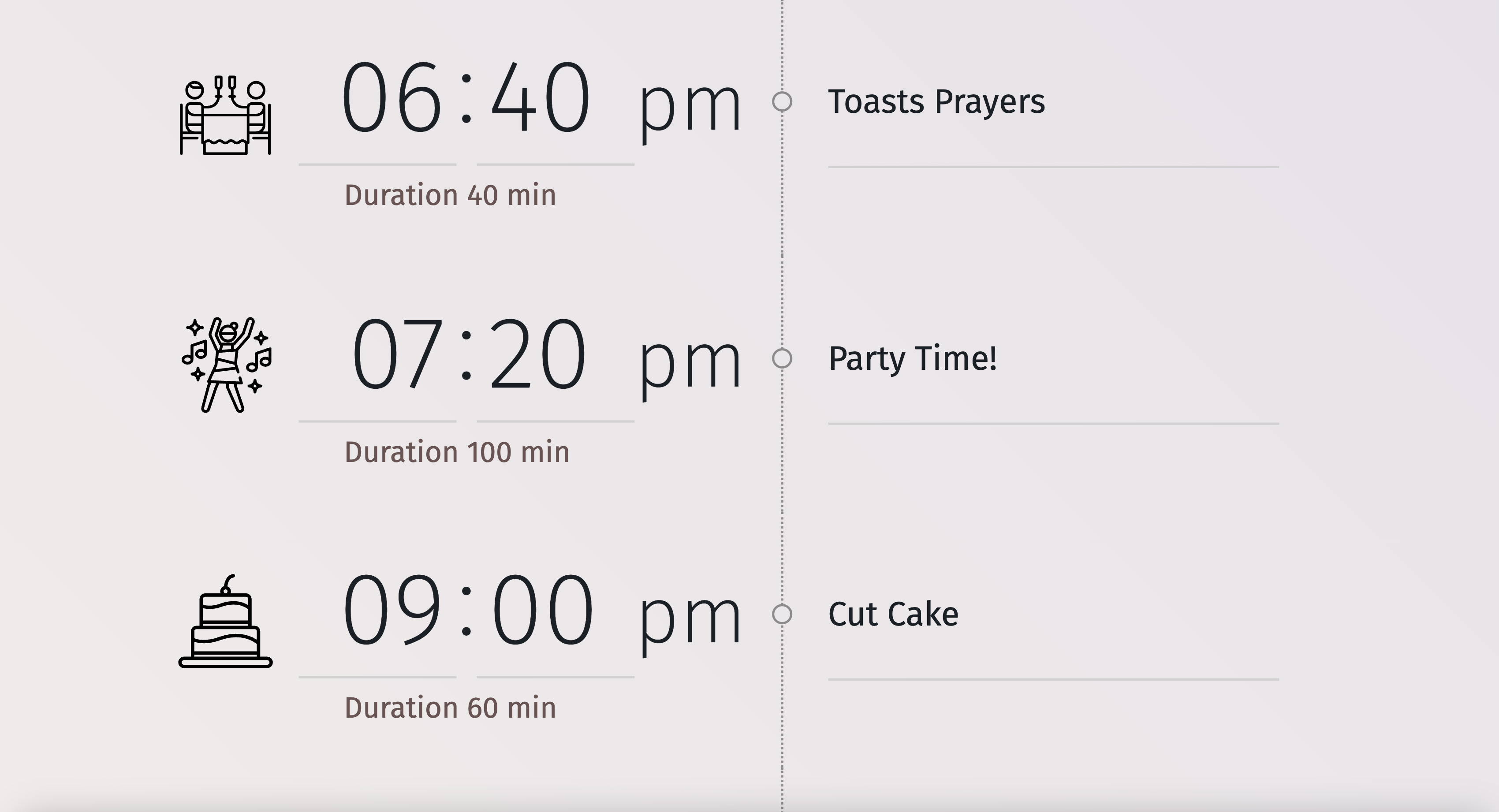 Ejemplo de cronograma de la recepción de boda: qué, dónde y cuándo, image size:3400x1842